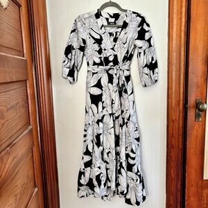 MAEVE by Anthropologie blue floral midi dress tie waist PETITE